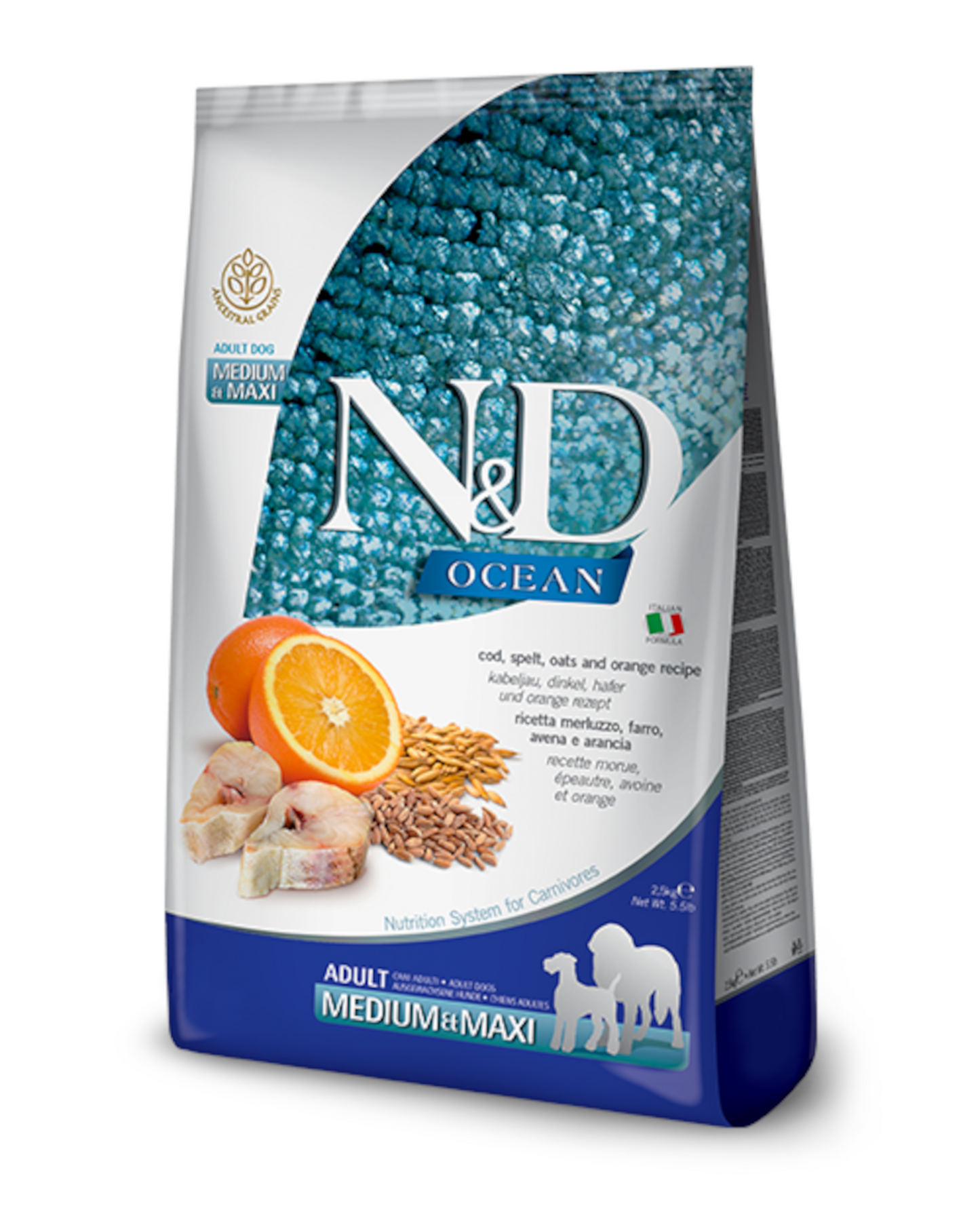 N&D Ocean Adult - Merluzzo, Farro, Avena e Arancia - Medium/Maxi