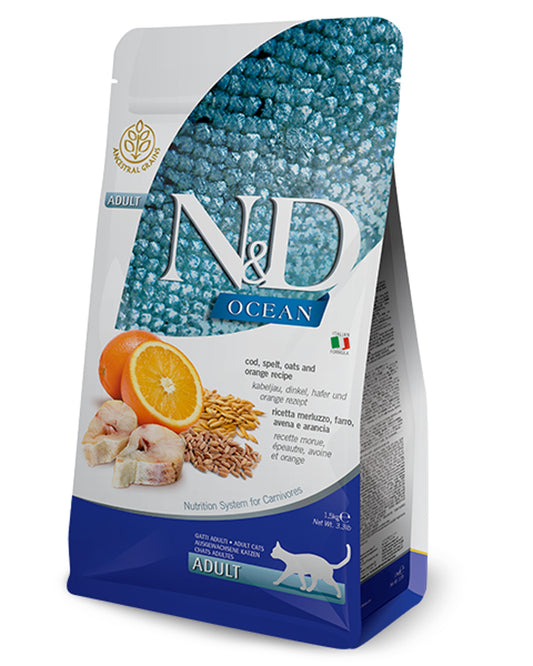 N&D Ocean Adult - Merluzzo, Farro, Avena e Arancia  - Cat